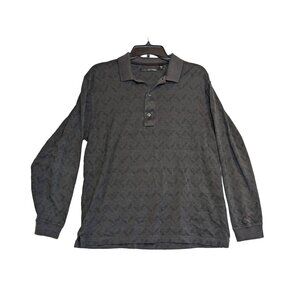 Greg Norman Mens Long Sleeve Golf Polo Shirt S Black Patterned Cotton Blend